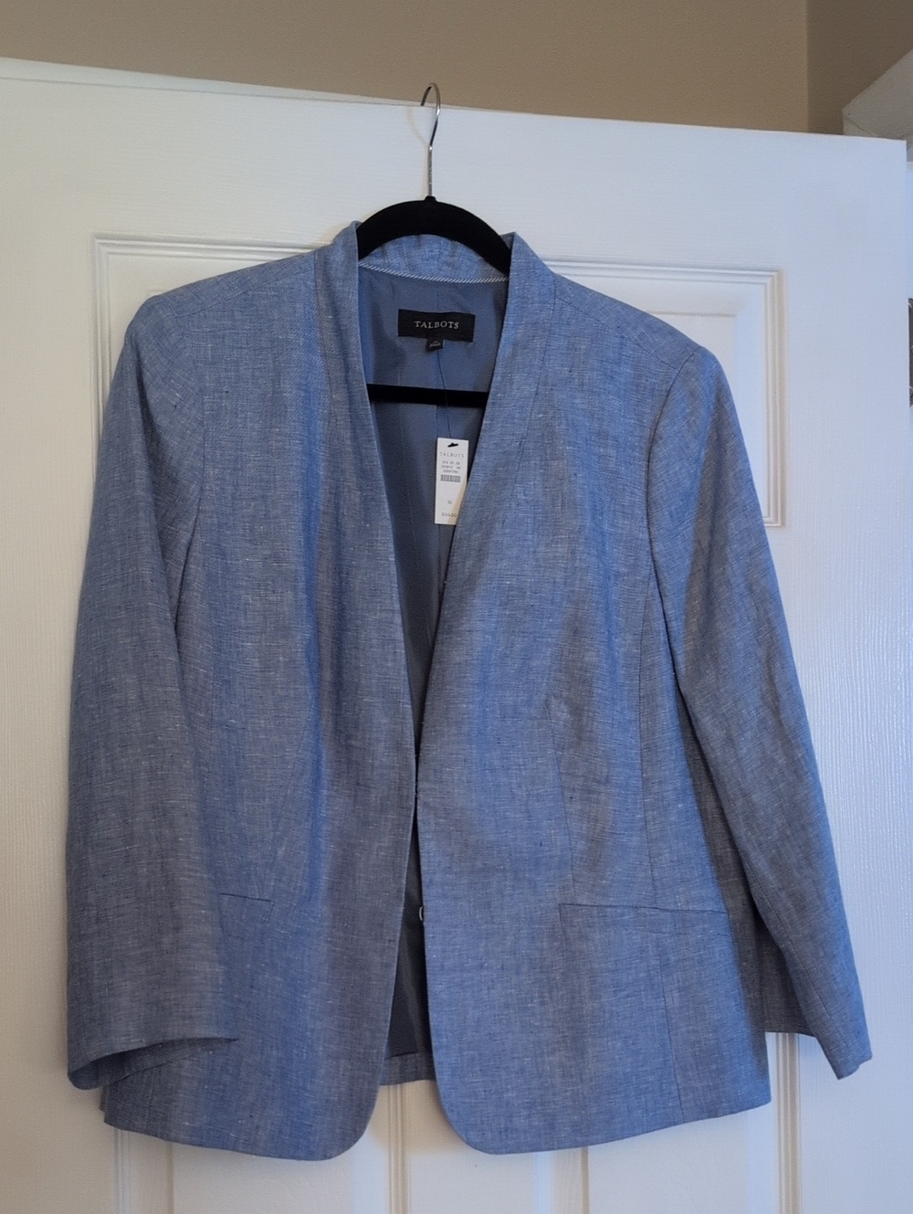Talbots Light Blue Collarless Open-Front Blazer
